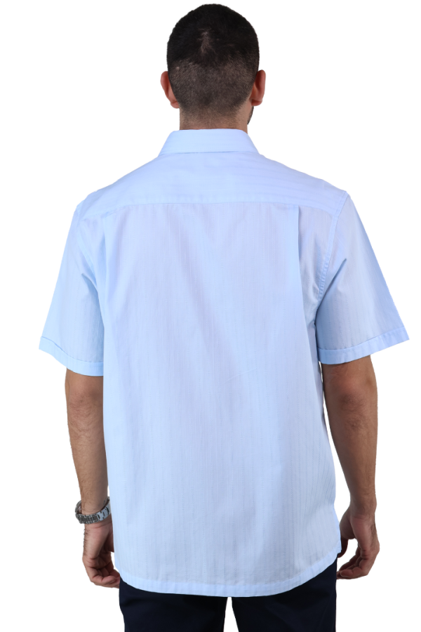 Camisa Manga Corta tipo Guayabera Color Azul Cielo Con Textura Corte Clásico Para Hombre